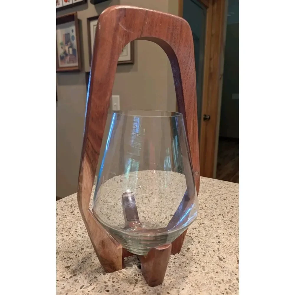 West Elm Mid Century Wood Lantern With Glass Candle Holder 15